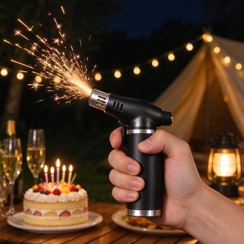 2-in-1 Butane Torch and Sparkler Lighter - Black & Silver