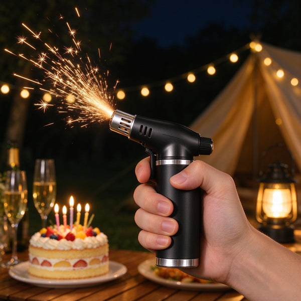 2-in-1 Butane Torch and Sparkler Lighter - Black & Silver